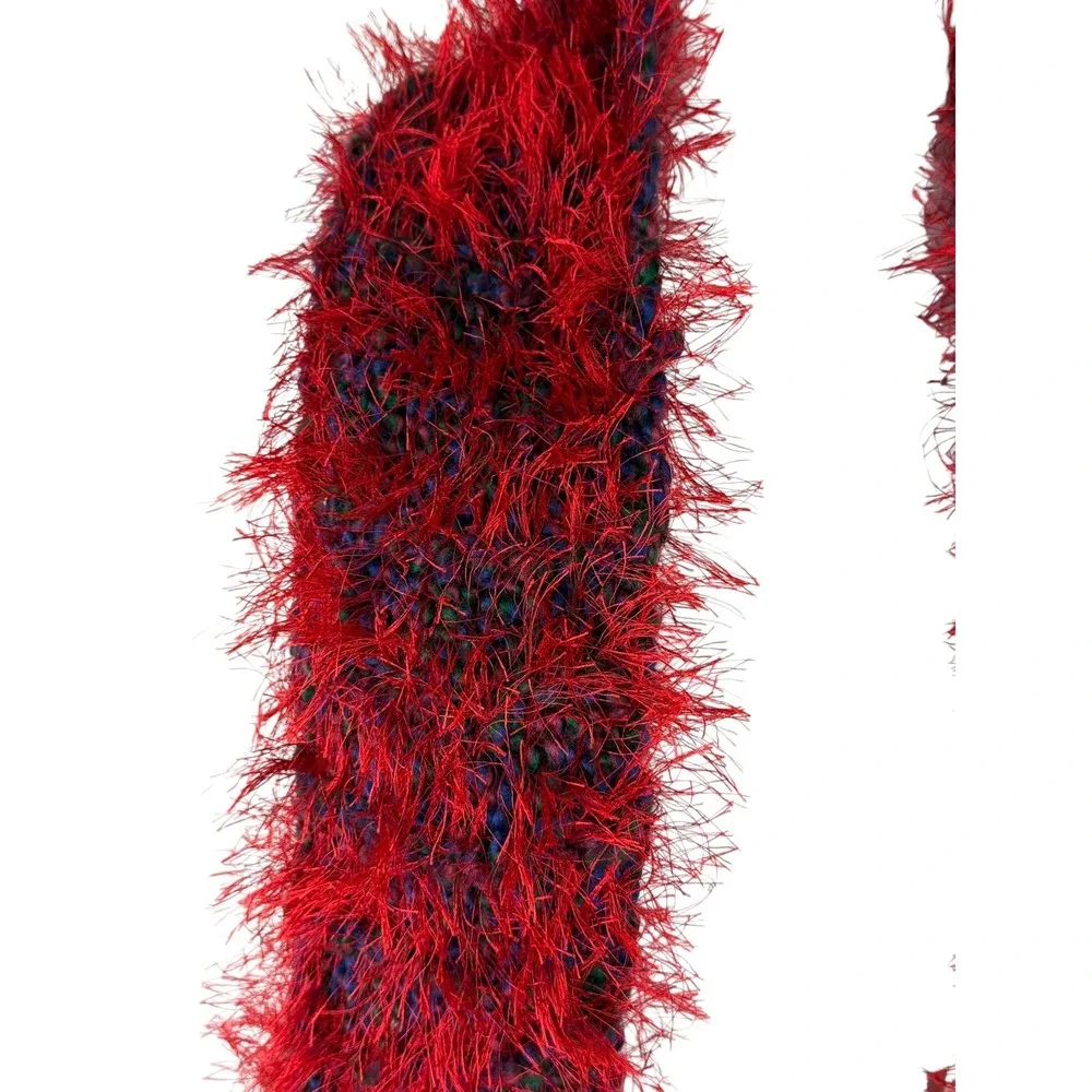 Red Eyelash Knit‎ Fuzzy Shaggy Long Scarf Winter Wrap 66 Inch Purple Green Base